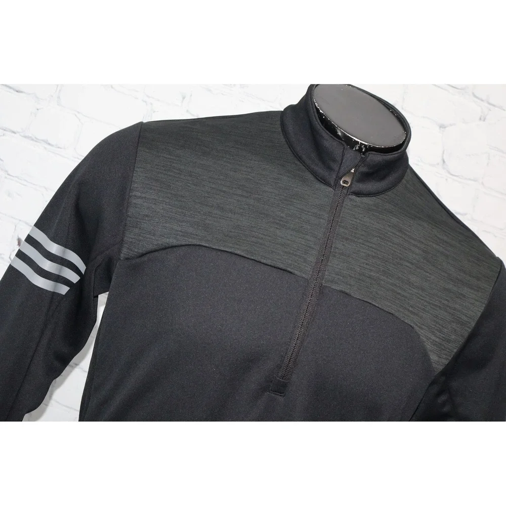 Adidas Golf 1/4Zip Pullover Shirt Mens Small Black Reflective Stripes Mock Neck